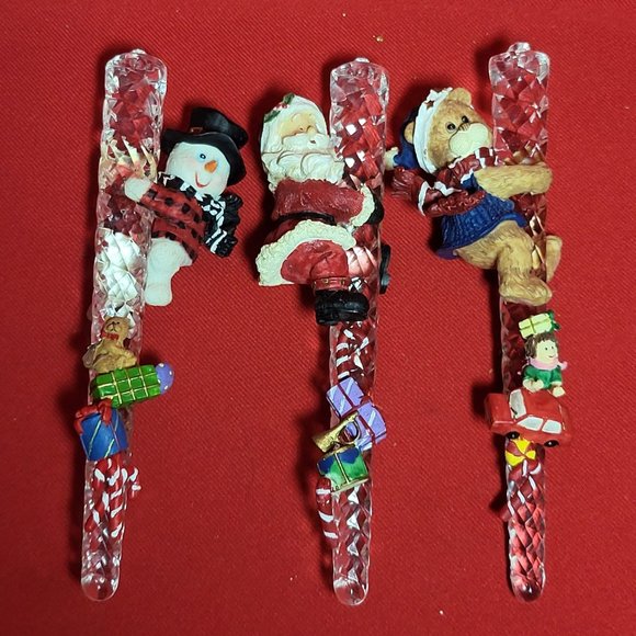 VTG Snowman Santa Bear Climbing Icicle Glass Christmas Ornament set of 3 - Picture 4 of 13